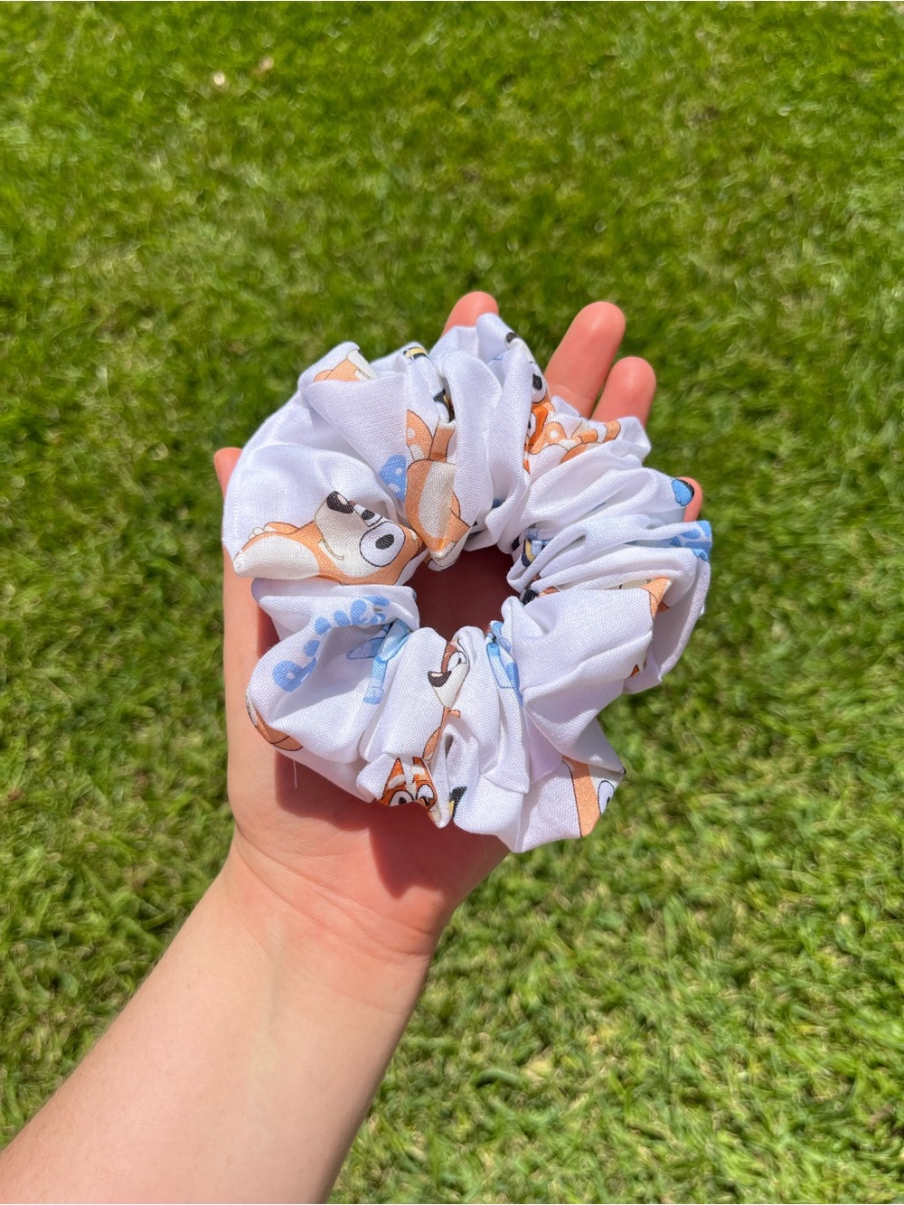 Handmade White Bluey Scrunchie